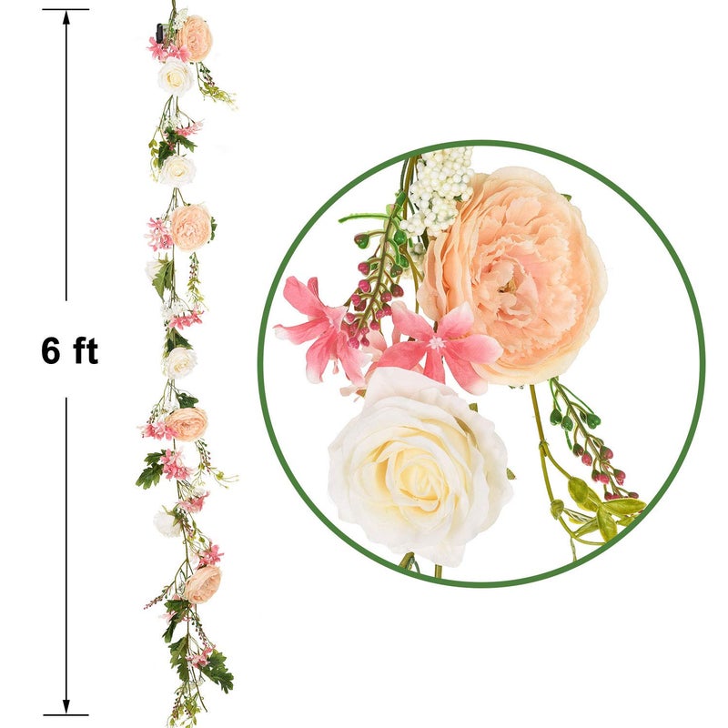 Lvydec Artificial Peony Flower Garland - 6ft Silk Peony Garland with Champagne and White Flowers for Wedding Party Table Decoration - Image 3